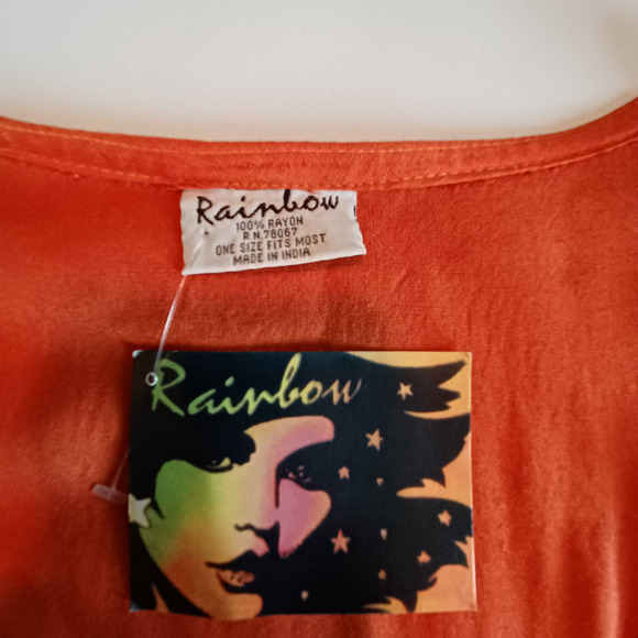 Rainbow Dress ONE SIZE Tie-dye Ombre Wrap Front Cover Up Embroidered Sleeve NEW - Picture 6 of 10